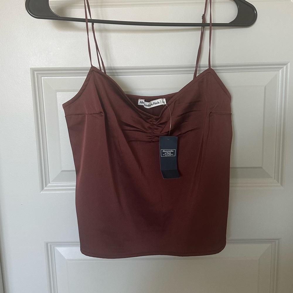 NWT Abercrombie & Fitch Satin Ruched Camisole Top Brown Small